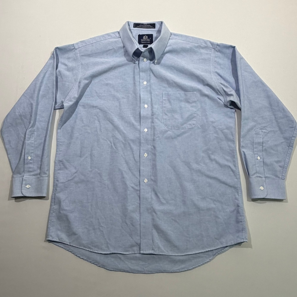 Stafford Dress Shirt Mens 17 34 Blue Oxford Cotton Blend Wrinkle Free Classic